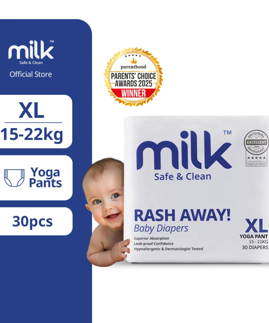 Milk Rash Away Baby Diapers | Extra Large (XL) Size Yoga Pant Pull-Ups | 30 Count | 15-22kg | Superior Absorption & Leak-Proof
