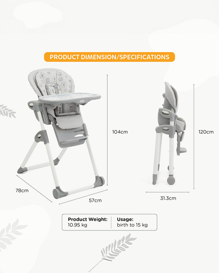 Joie Multiply 6-in-1 Convertible Highchair | Baby to Toddler Booster & Play Table | Adjustable Height & Recline | 6m-6y - Arctic