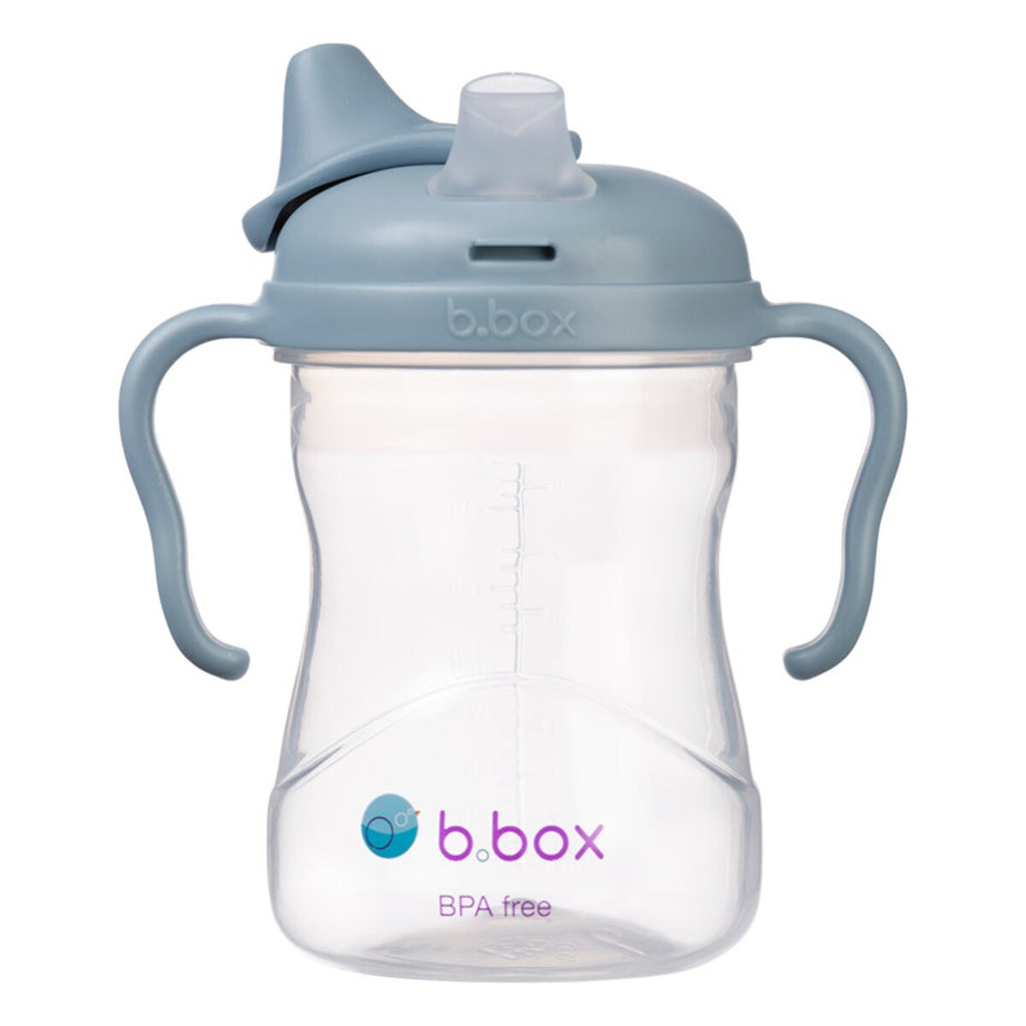 b.box Soft Silicone Spout Cup | Ocean Blue | for Babies 4 Months+ | BPA-Free Non-Spill Starter Cup with Ergonomic Handles | 240ml | Dishwasher Safe | Leak-Proof & Interchangeable Lid