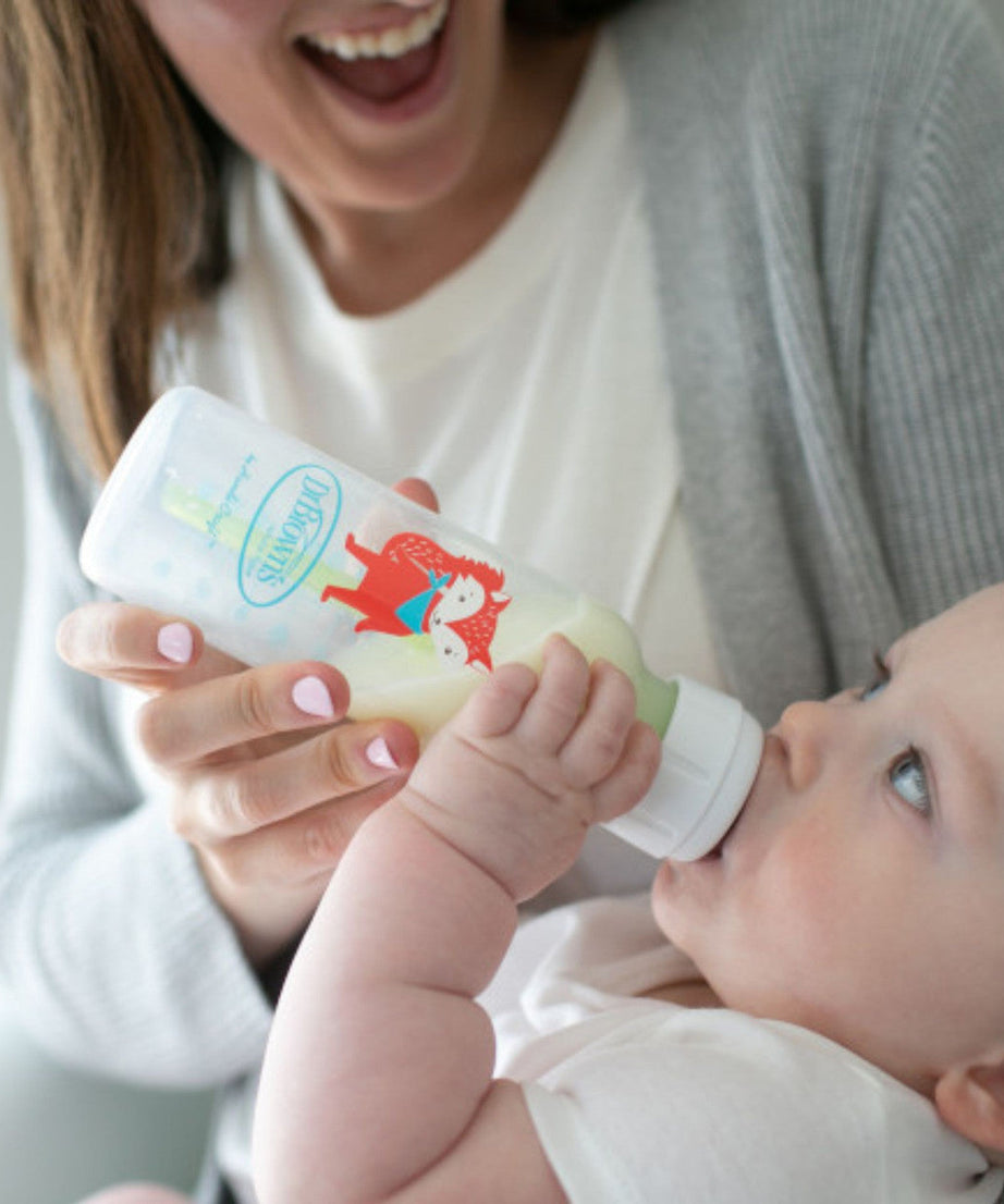 Dr Brown's Anti-Colic Options+ Baby Bottle | Narrow Neck 250ml Twin Pack with Lion & Fox Design | Clinically Proven Vent System | BPA-Free Baby Feeding Bottles from Birth