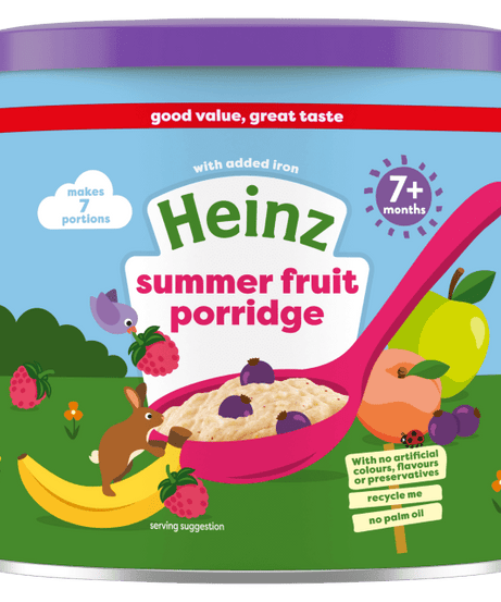 Heinz Summer Fruit Porridge for Babies 7+ Months – Nutritious 220g Cereal with Added Iron, Banana & Berries | No Palm Oil, No Artificial Additives