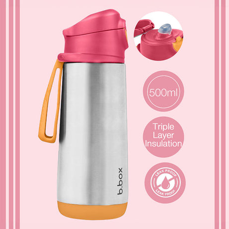 b.box 500ml Insulated Sport Spout Bottle for Kids – Stainless Steel Leak-Proof Hydration Bottle with Flip Lid | BPA-Free | 8 Color Variants