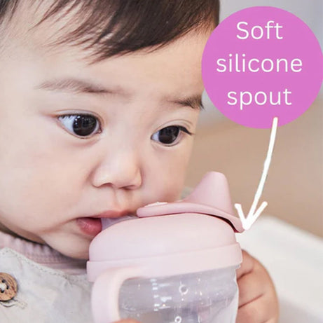 b.box Soft Silicone Spout Cup – Blush Pink | for Babies 4 Months+ | BPA-Free 240ml No-Spill Drinking Cup with Gentle Angled Spout & Easy-Grip Handles | Interchangeable Lid | Dishwasher Safe