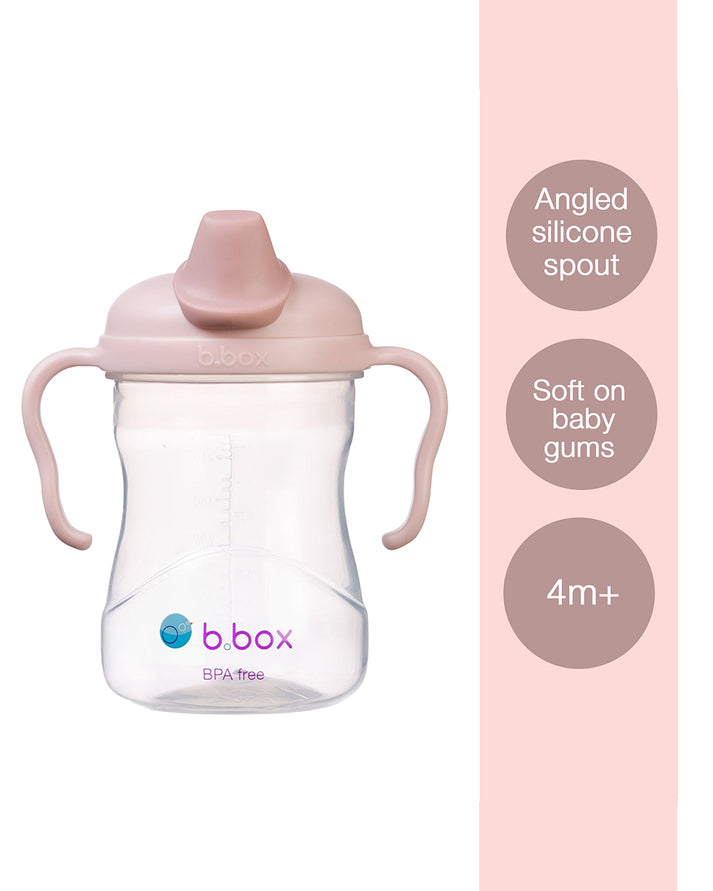 b.box Soft Silicone Spout Cup – Blush Pink | for Babies 4 Months+ | BPA-Free 240ml No-Spill Drinking Cup with Gentle Angled Spout & Easy-Grip Handles | Interchangeable Lid | Dishwasher Safe