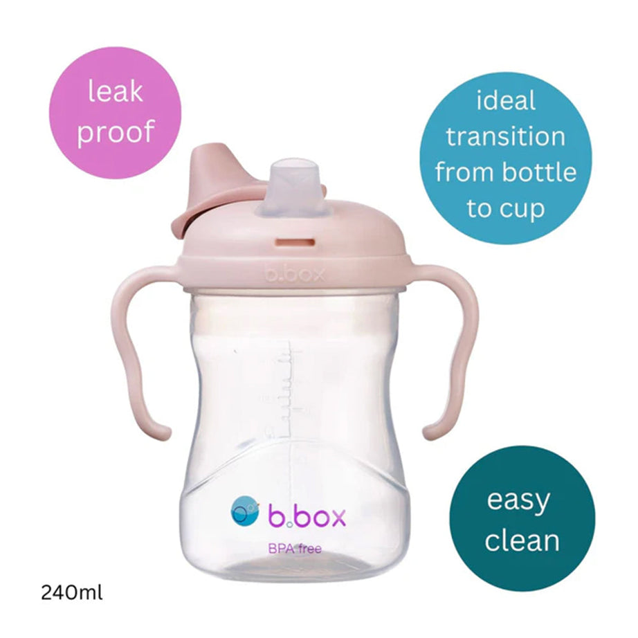 b.box Soft Silicone Spout Cup – Blush Pink | for Babies 4 Months+ | BPA-Free 240ml No-Spill Drinking Cup with Gentle Angled Spout & Easy-Grip Handles | Interchangeable Lid | Dishwasher Safe