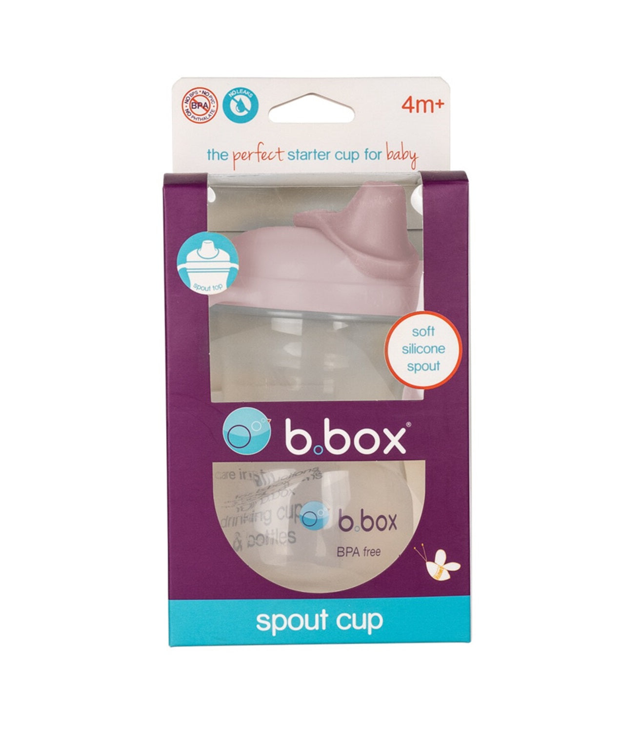 b.box Soft Silicone Spout Cup – Blush Pink | for Babies 4 Months+ | BPA-Free 240ml No-Spill Drinking Cup with Gentle Angled Spout & Easy-Grip Handles | Interchangeable Lid | Dishwasher Safe