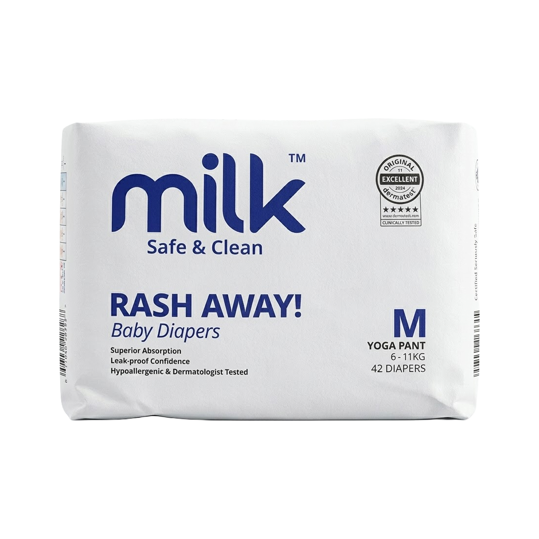 Milk Safe & Clean Baby Diapers Size-3 Medium (M) 42pcs | Yoga Pant Style Pull-Ups | 6-11kg | RashDefense™ Active Fit
