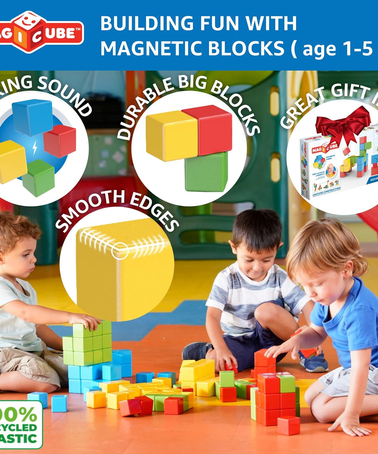 Geomag Magicube Magnetic Cubes - 24 Pcs Building Blocks for Ages 1-5 Years