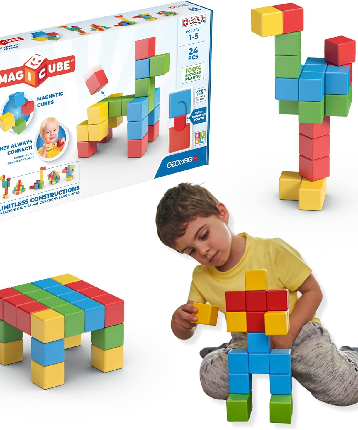 Geomag Magicube Magnetic Cubes - 24 Pcs Building Blocks for Ages 1-5 Years