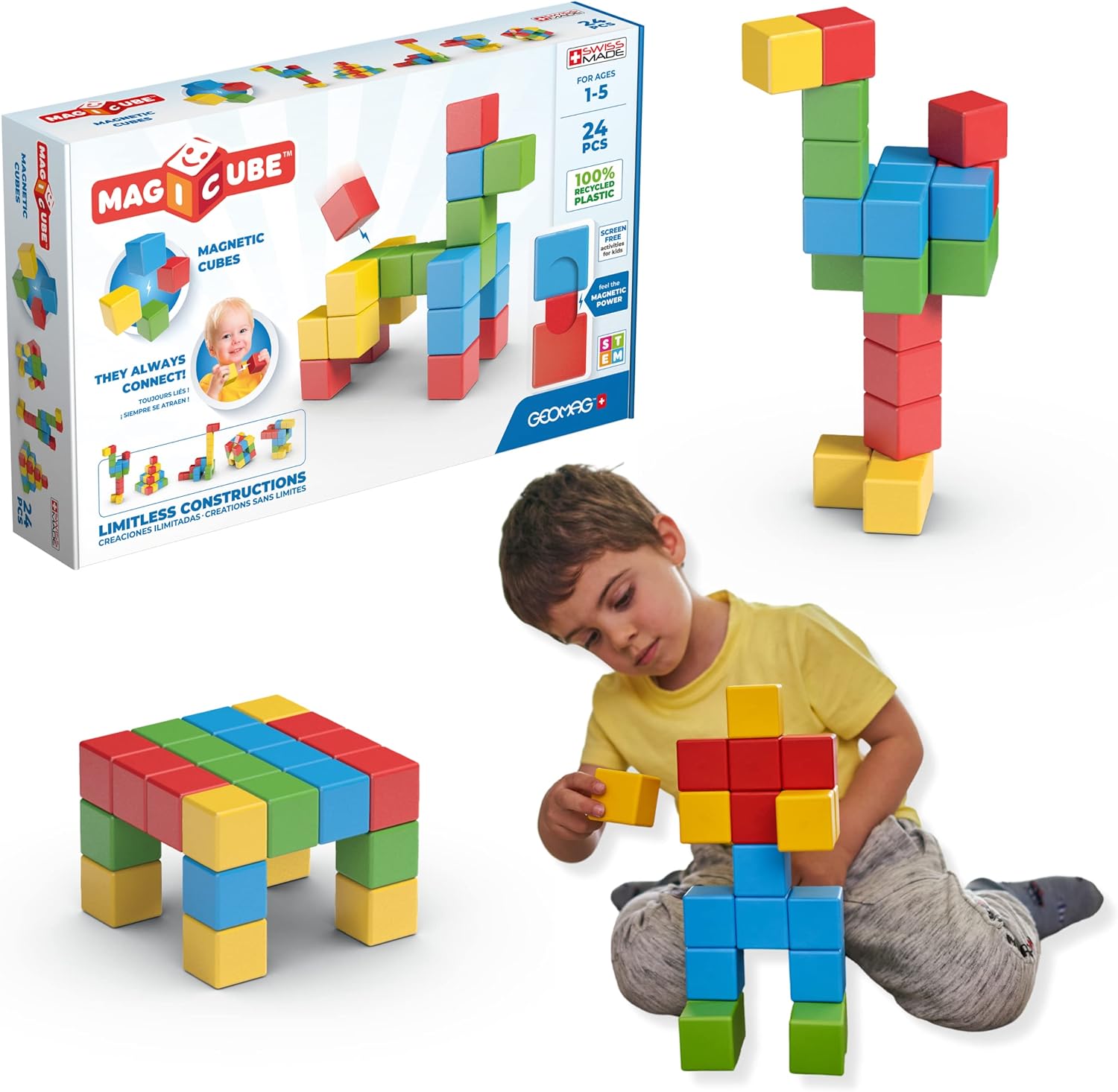 Geomag Magicube Magnetic Cubes - 24 Pcs Building Blocks for Ages 1-5 Years
