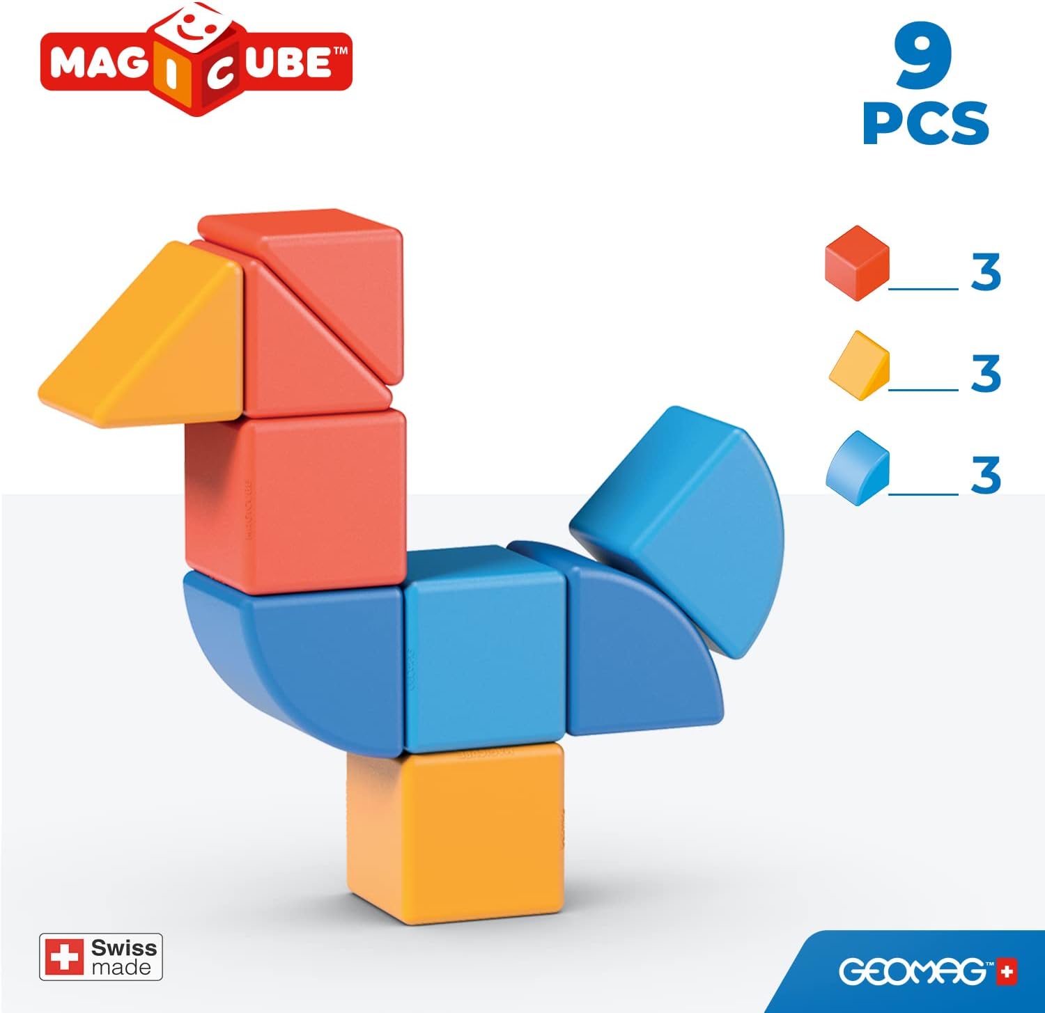 Geomag Magicube Magnetic Building Blocks - Animals - 9 Pieces for Kids 1-5 Years
