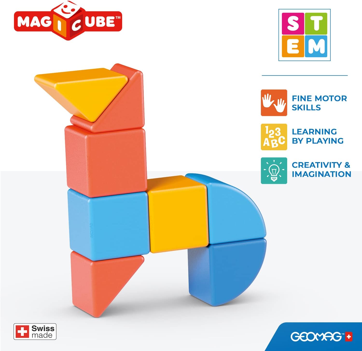 Geomag Magicube Magnetic Building Blocks - Animals - 9 Pieces for Kids 1-5 Years