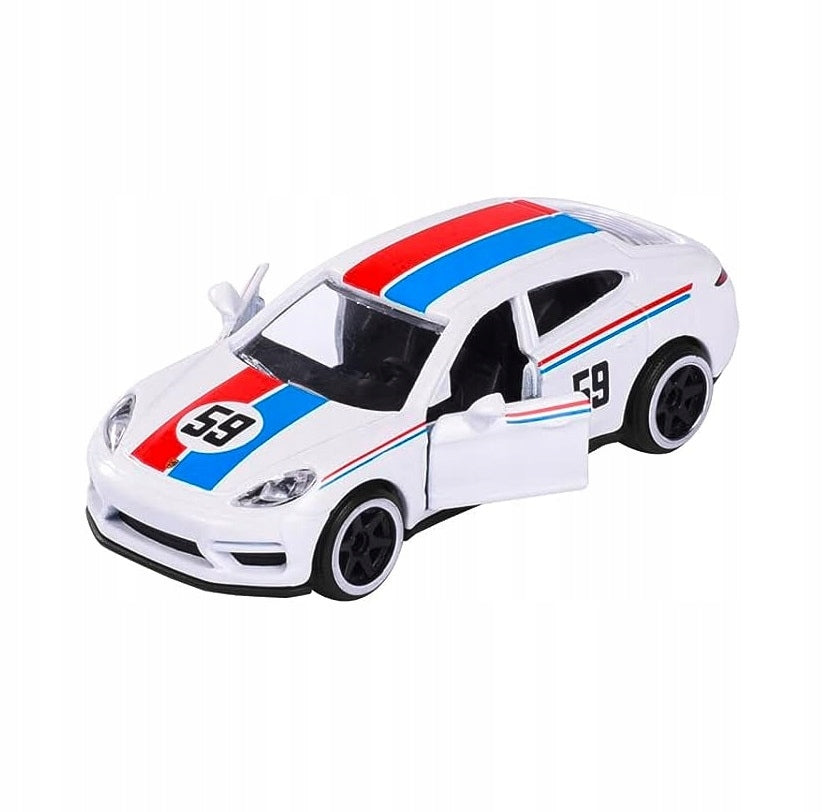 Majorette Porsche Edition - Porsche Panamera Turbo | 1:64 Scale Die-Cast Car | Official Licensed Product | White with Racing Stripes & Number 59