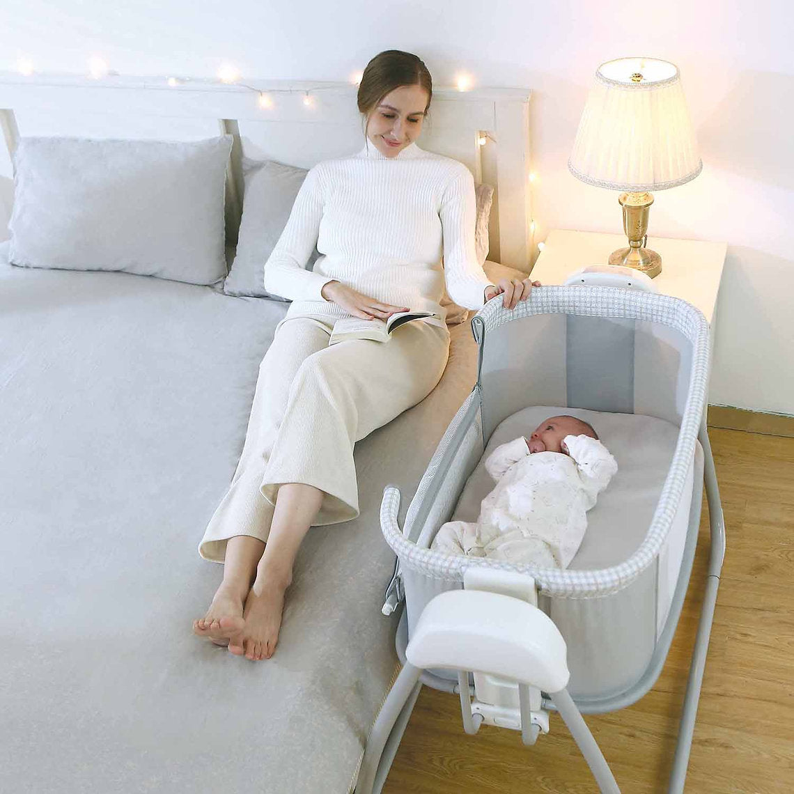 Mastela Deluxe 4-in-1 Swing & Bassinet | Bluetooth Enabled Automatic Baby Cradle, Bedside Sleeper & Playard | 5 Swing Speeds, 15 Melodies & Mosquito Net | Birth to 13.6kg | Available in 3 Different Colors - MINIMEE KIDS
