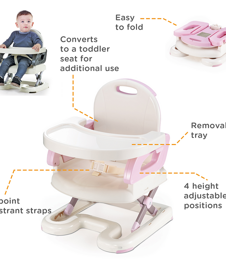 Mastela 2-in-1 Fold Up Adjustable Booster Seat | Portable Infant Feeding Chair with Removable Tray | Toddler Booster for Dining Table | Birth to 3 Years (6m+) | Compact Travel Fold - MINIMEE KIDS