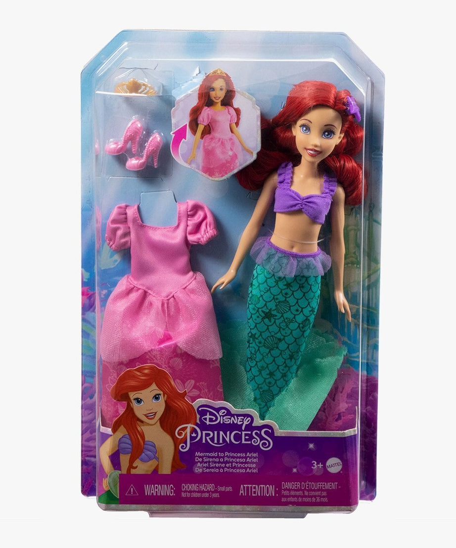 2-in-1 Disney Princess  Mermaid to Princess Ariel Doll Set – Transformation with Gown, Mermaid Tail & Accessories for Kids 3+ Years - MINIMEE KIDS