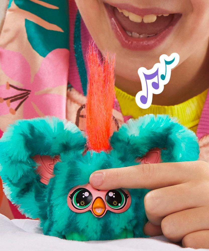 Hasbro Furby Furblets Mello-Nee Mini Electronic Plush Toy for Kids 6+ Years | 45+ Chill Sounds & Furbish Phrases | Watermelon Red & Green Plush with Keychain Clip | Collectible Pocket-Sized Musical Toy