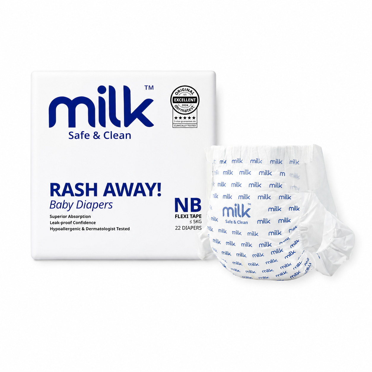 Milk Safe & Clean Baby Diapers NB Size Newborn 22pcs | RashDefense Leak-Proof, Dermatologist Tested, Ultra Absorbent - MINIMEE KIDS