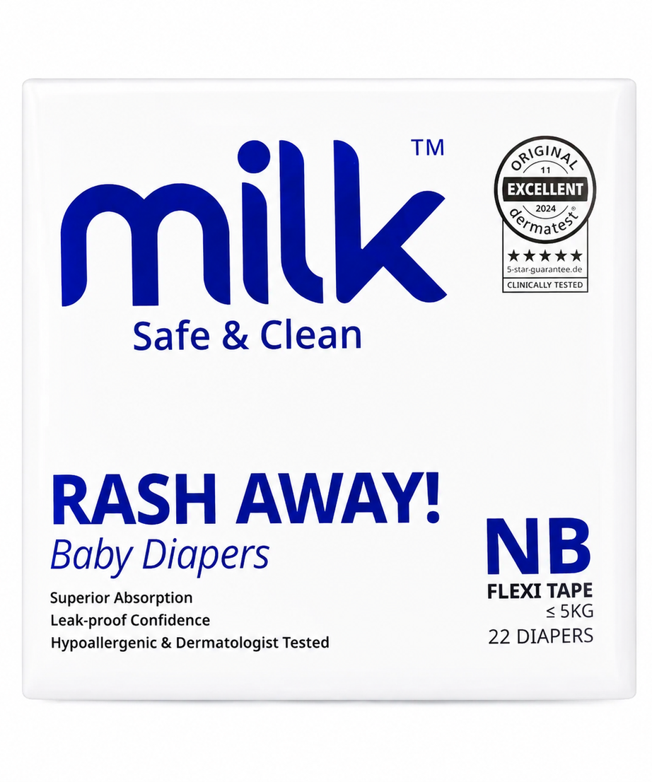 Milk Safe & Clean Baby Diapers NB Size Newborn 22pcs | RashDefense Leak-Proof, Dermatologist Tested, Ultra Absorbent - MINIMEE KIDS