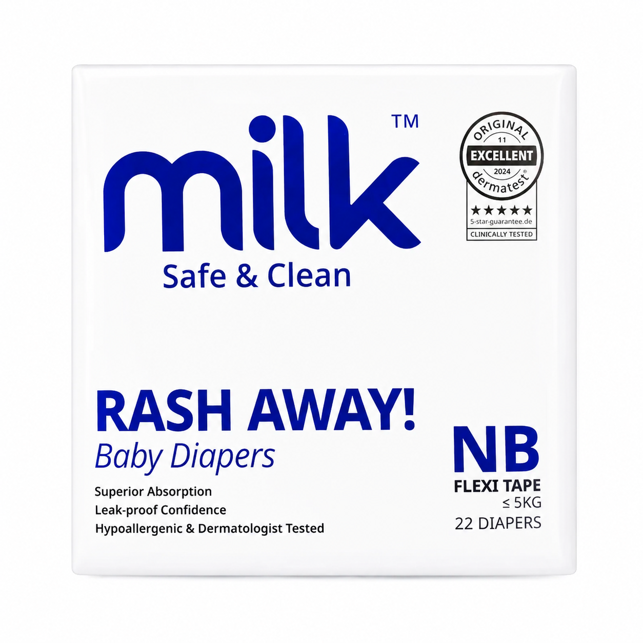 Milk Safe & Clean Baby Diapers NB Size Newborn 22pcs | RashDefense Leak-Proof, Dermatologist Tested, Ultra Absorbent - MINIMEE KIDS