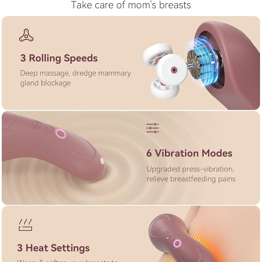 Momcozy Kneading Lactation Massager LM02 – 3 Kneading Speeds, 6 Vibration Modes, and 3 Heating Levels for Relief from Engorgement, Clogged Ducts, and Pumping Comfort