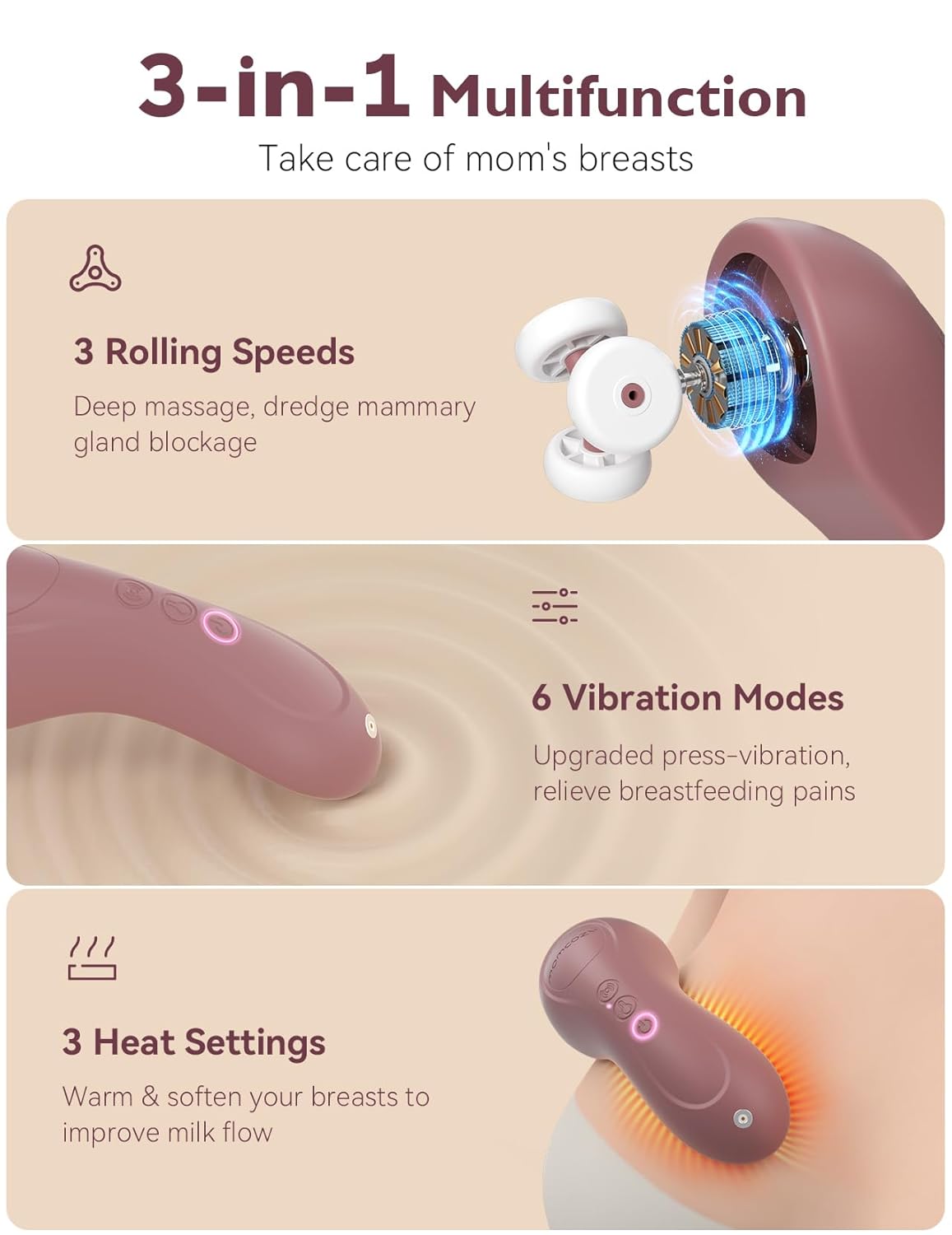Momcozy Kneading Lactation Massager LM02 – 3 Kneading Speeds, 6 Vibration Modes, and 3 Heating Levels for Relief from Engorgement, Clogged Ducts, and Pumping Comfort