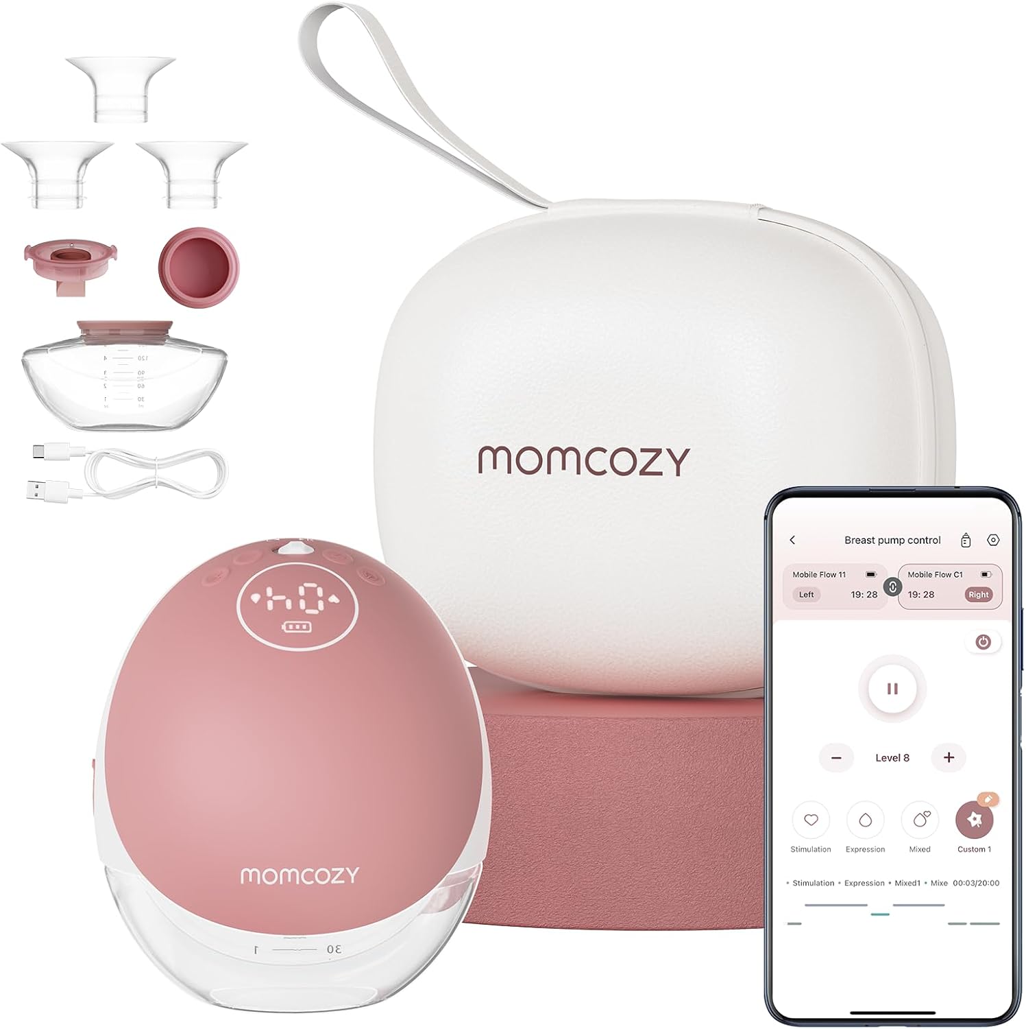 Momcozy Mobile Flow Hands-Free Breast Pump - M9 App Controlled Single Pump | Cozy Red | Portable & Wearable Breastfeeding Solution - MINIMEE KIDS