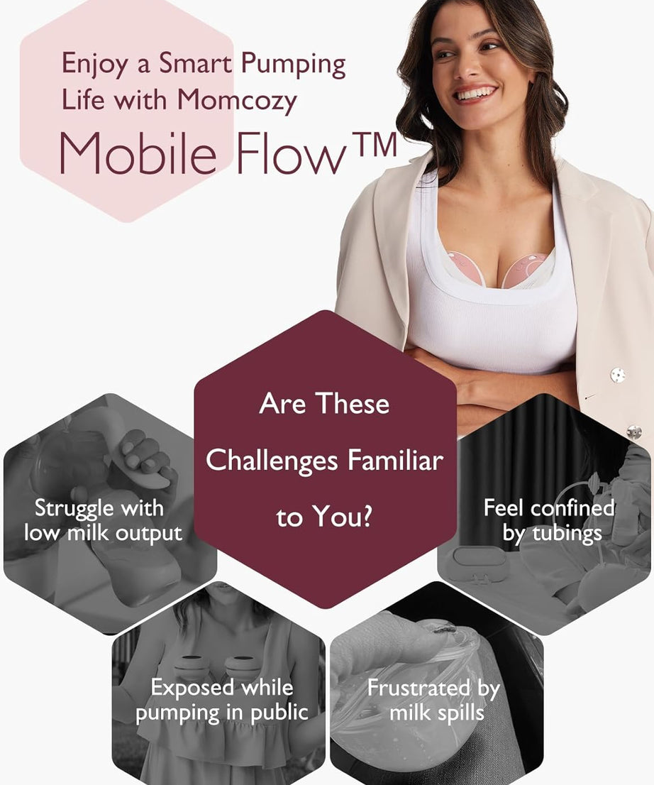 Momcozy Mobile Flow Hands-Free Breast Pump - M9 App Controlled Single Pump | Cozy Red | Portable & Wearable Breastfeeding Solution - MINIMEE KIDS