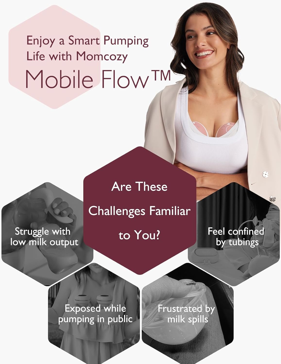 Momcozy Mobile Flow Hands-Free Breast Pump - M9 App Controlled Single Pump | Cozy Red | Portable & Wearable Breastfeeding Solution - MINIMEE KIDS