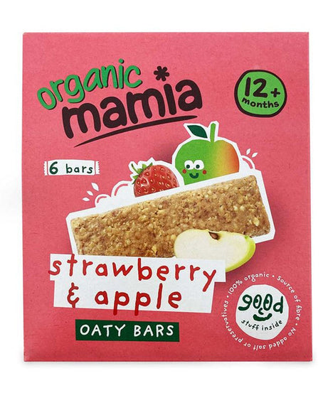 Organic Mamia Oaty Bars - Strawberry & Apple (150g) | Pack of 6 Individually Wrapped Organic Soft Oat Bars for Toddlers 12 Months+ | 100% Natural Finger Food & Mess-Free Snack - MINIMEE KIDS