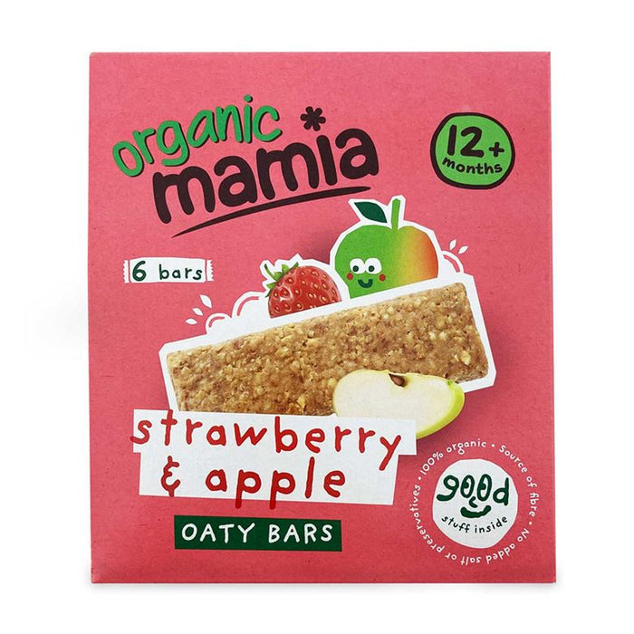 Organic Mamia Oaty Bars - Strawberry & Apple (150g) | Pack of 6 Individually Wrapped Organic Soft Oat Bars for Toddlers 12 Months+ | 100% Natural Finger Food & Mess-Free Snack - MINIMEE KIDS