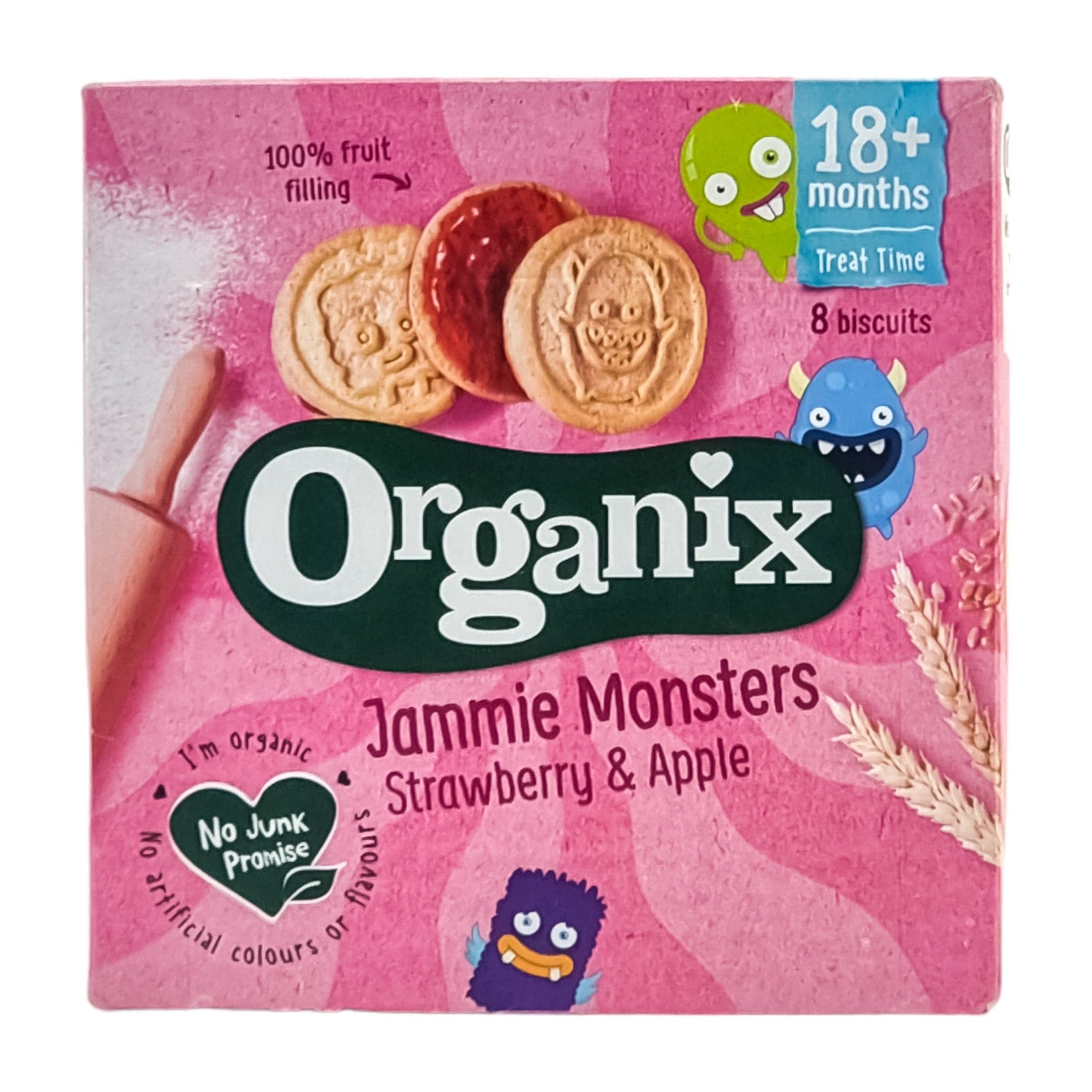 Organix Jammie Monsters Strawberry & Apple for 18+ Months - 64g | 8 Biscuits