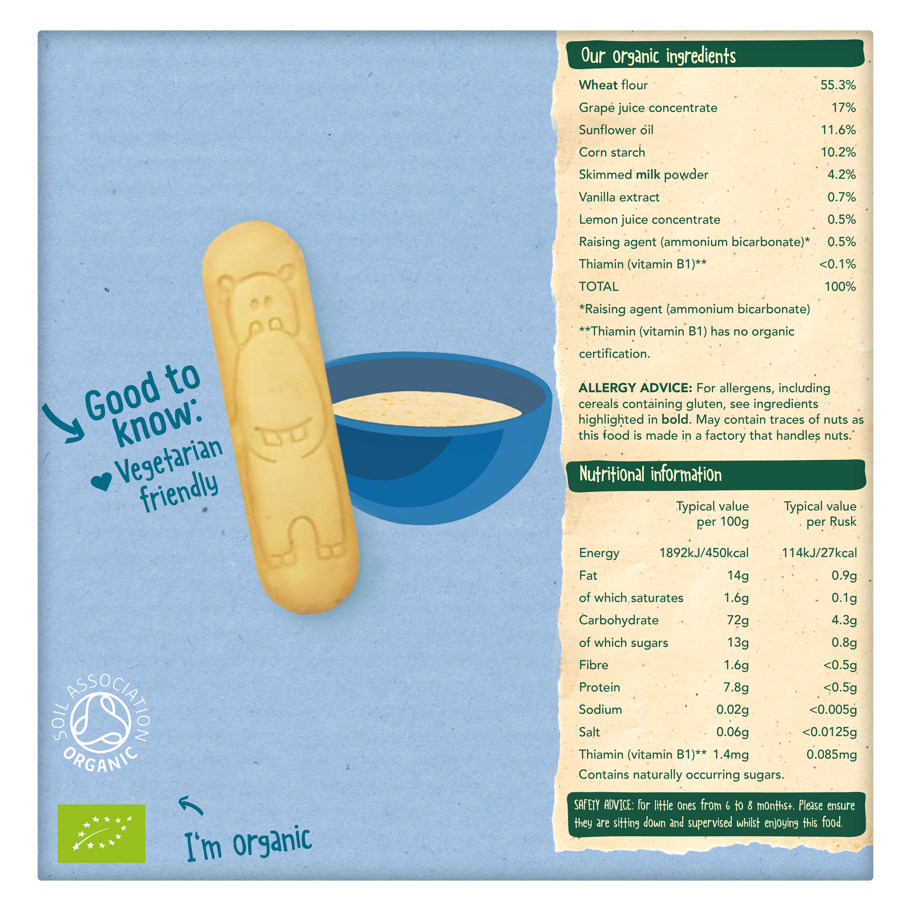 Organix Little Ruskits Vanilla Organic Baby Rusks 10x6g (60g) for 6–8 Months+ | First Finger Food for Babies | No Added Salt or Artificial Colours | 100% Organic Ingredients