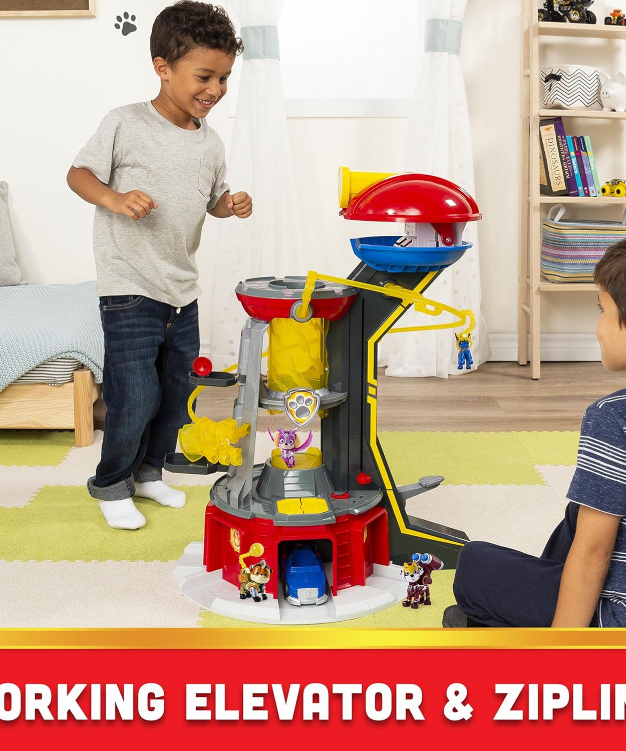 PAW Patrol Mighty Lookout Tower - Mighty Pups Super PAWs with Working Elevator, Lights, Sounds & Zip Line – Includes Chase Figure & Vehicle, Gift for Kids Ages 3+