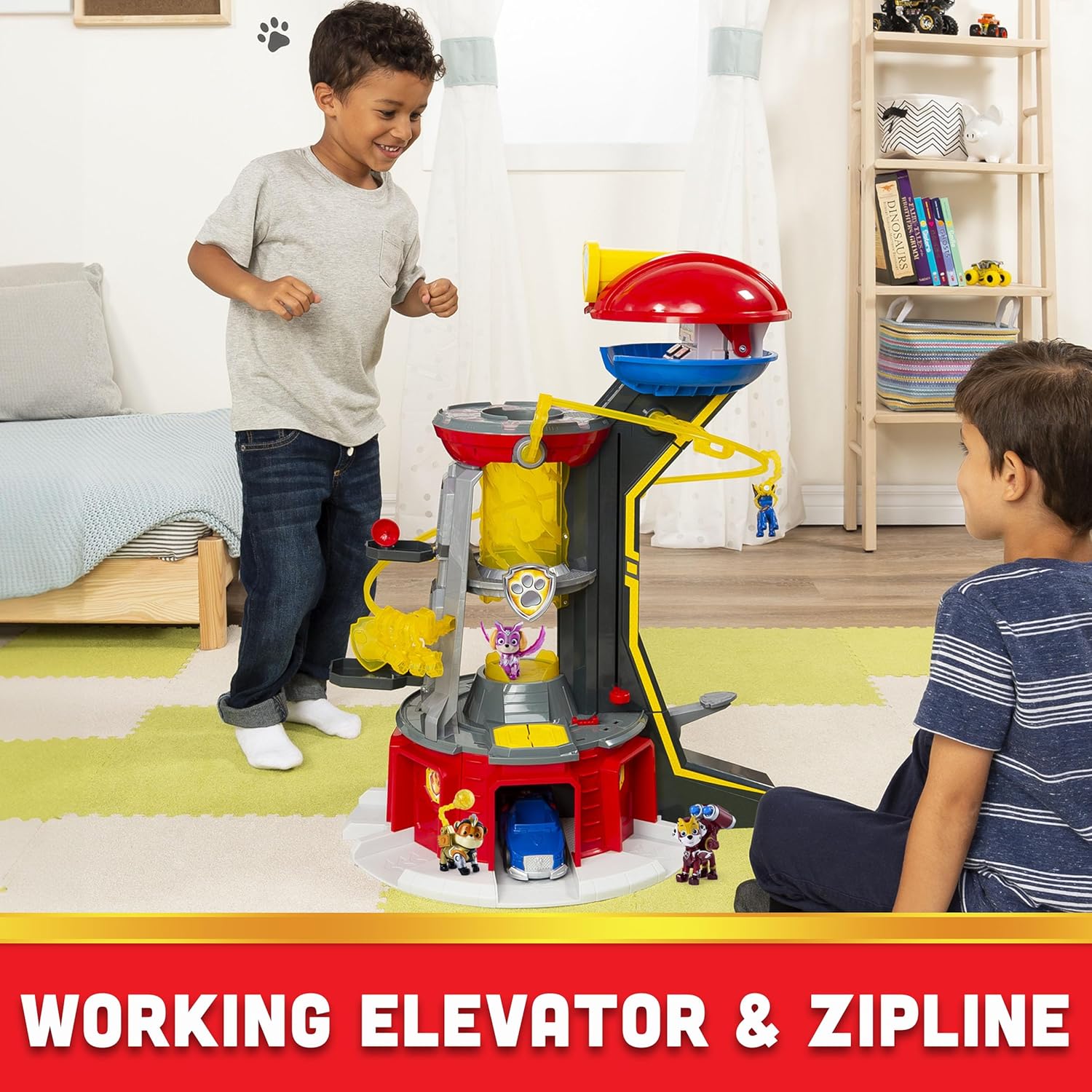 PAW Patrol Mighty Lookout Tower - Mighty Pups Super PAWs with Working Elevator, Lights, Sounds & Zip Line – Includes Chase Figure & Vehicle, Gift for Kids Ages 3+