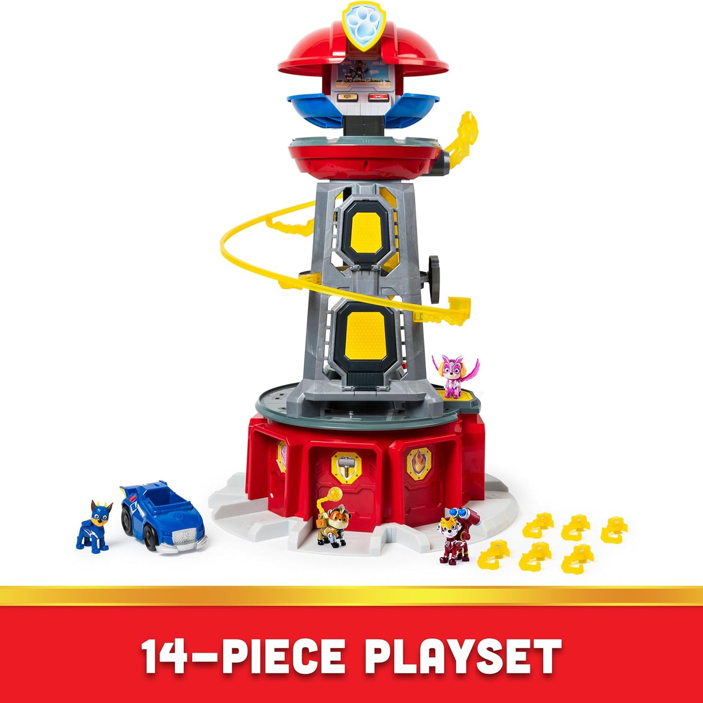 PAW Patrol Mighty Lookout Tower - Mighty Pups Super PAWs with Working Elevator, Lights, Sounds & Zip Line – Includes Chase Figure & Vehicle, Gift for Kids Ages 3+