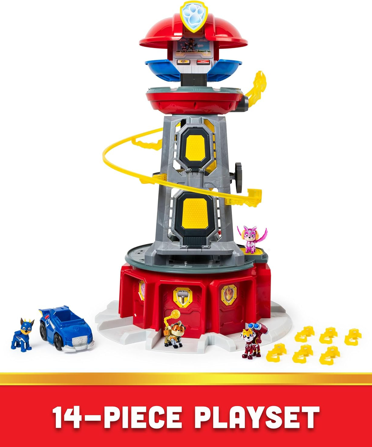 PAW Patrol Mighty Lookout Tower - Mighty Pups Super PAWs with Working Elevator, Lights, Sounds & Zip Line – Includes Chase Figure & Vehicle, Gift for Kids Ages 3+