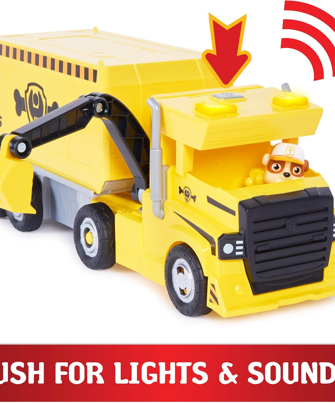 PAW Patrol Rubble 2-in-1 Transforming X-Treme Truck with Excavator Toy, Crane, Lights & Sounds, Action Figures – for Kids Ages 3 and Up