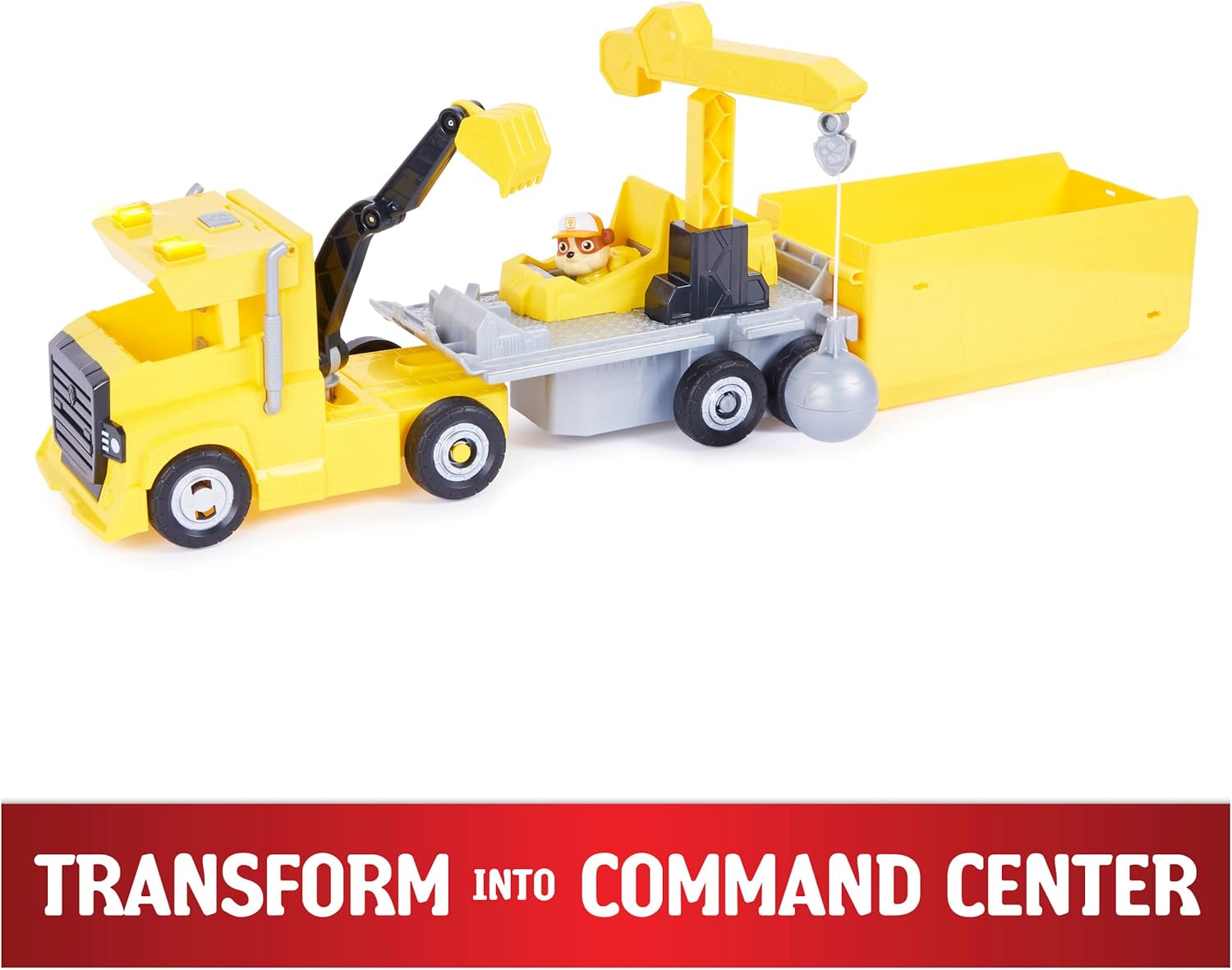 PAW Patrol Rubble 2-in-1 Transforming X-Treme Truck with Excavator Toy, Crane, Lights & Sounds, Action Figures – for Kids Ages 3 and Up