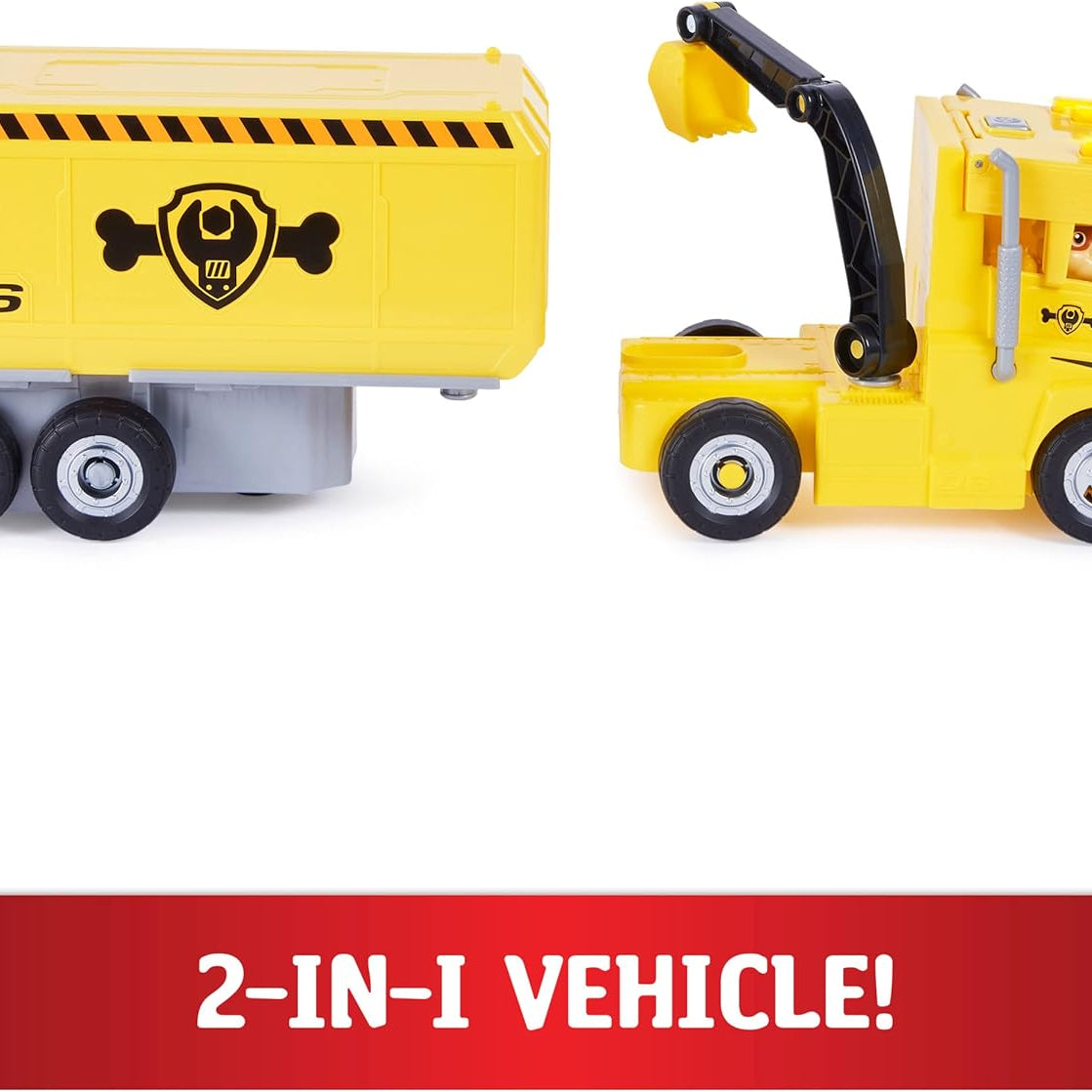 PAW Patrol Rubble 2-in-1 Transforming X-Treme Truck with Excavator Toy, Crane, Lights & Sounds, Action Figures – for Kids Ages 3 and Up