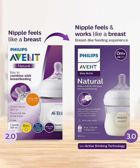Philips Avent Natural Response Feeding Bottle - Anti-Colic - 125 ml | Flow 2 Nipple - Transparent - 0M+ - MINIMEE KIDS