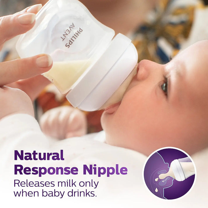 Philips Avent Natural Response Feeding Bottle - Anti-Colic - 125 ml | Flow 2 Nipple - Transparent - 0M+ - MINIMEE KIDS
