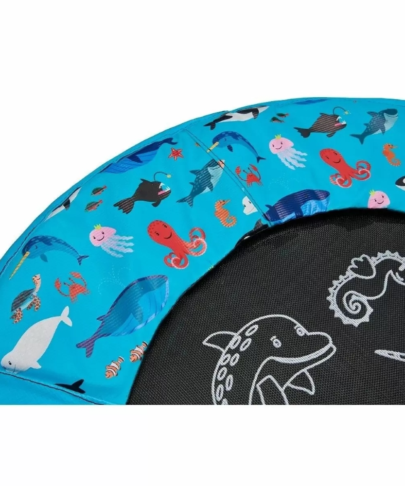 Plum Junior Ocean Bouncer Trampoline with Ocean-Themed Sounds – Safe Spring-Free Indoor Trampoline for Toddlers 18 Months+ | Soft-Grip Handle | Motion-Activated Sea Animal Sounds | Max Weight 25kg - MINIMEE KIDS