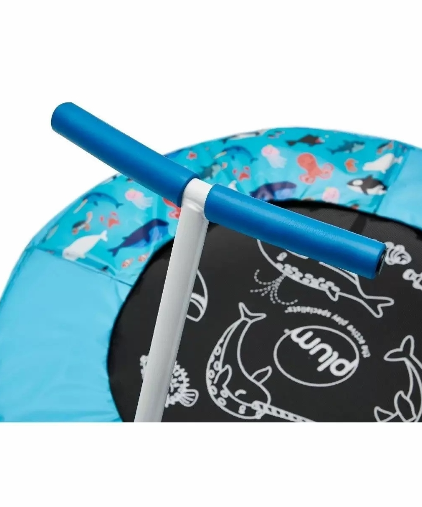 Plum Junior Ocean Bouncer Trampoline with Ocean-Themed Sounds – Safe Spring-Free Indoor Trampoline for Toddlers 18 Months+ | Soft-Grip Handle | Motion-Activated Sea Animal Sounds | Max Weight 25kg - MINIMEE KIDS