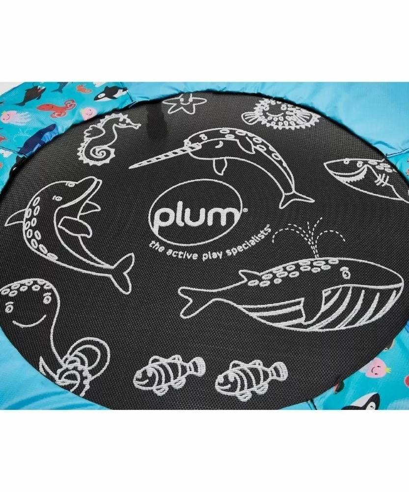 Plum Junior Ocean Bouncer Trampoline with Ocean-Themed Sounds – Safe Spring-Free Indoor Trampoline for Toddlers 18 Months+ | Soft-Grip Handle | Motion-Activated Sea Animal Sounds | Max Weight 25kg - MINIMEE KIDS