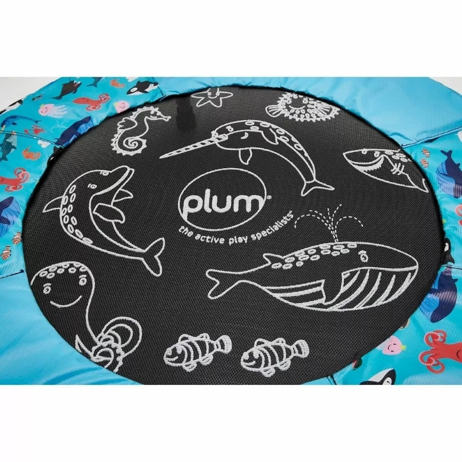 Plum Junior Ocean Bouncer Trampoline with Ocean-Themed Sounds – Safe Spring-Free Indoor Trampoline for Toddlers 18 Months+ | Soft-Grip Handle | Motion-Activated Sea Animal Sounds | Max Weight 25kg