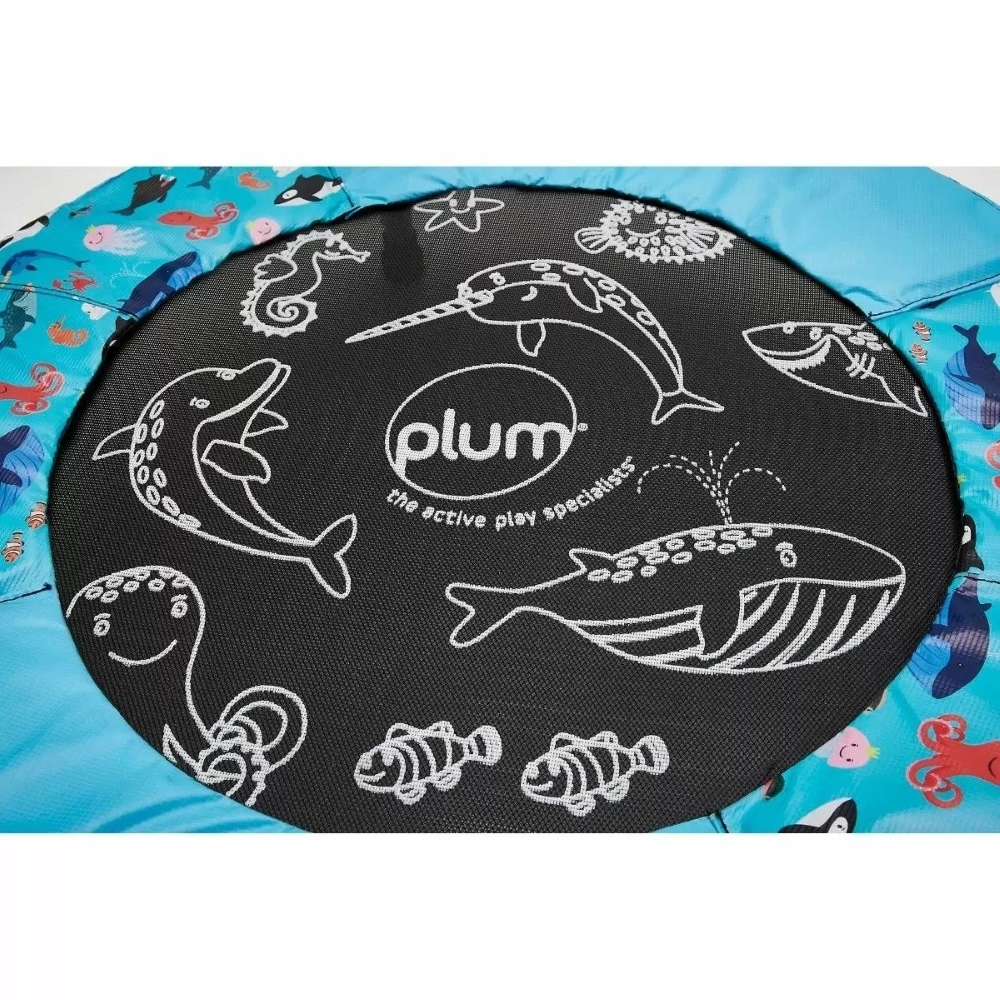 Plum Junior Ocean Bouncer Trampoline with Ocean-Themed Sounds – Safe Spring-Free Indoor Trampoline for Toddlers 18 Months+ | Soft-Grip Handle | Motion-Activated Sea Animal Sounds | Max Weight 25kg