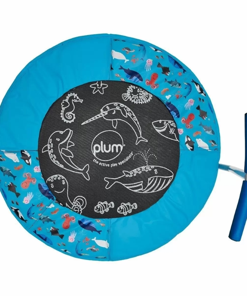Plum Junior Ocean Bouncer Trampoline with Ocean-Themed Sounds – Safe Spring-Free Indoor Trampoline for Toddlers 18 Months+ | Soft-Grip Handle | Motion-Activated Sea Animal Sounds | Max Weight 25kg - MINIMEE KIDS
