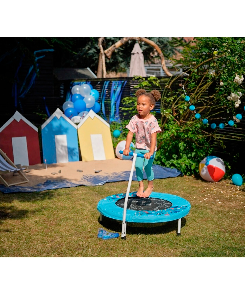 Plum Junior Ocean Bouncer Trampoline with Ocean-Themed Sounds – Safe Spring-Free Indoor Trampoline for Toddlers 18 Months+ | Soft-Grip Handle | Motion-Activated Sea Animal Sounds | Max Weight 25kg - MINIMEE KIDS