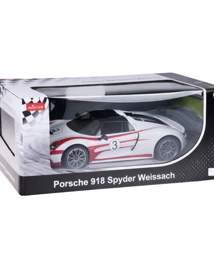 Rastar Porsche 918 Spyder Weissach RC Car 1:14 Scale White – Licensed Remote Control Porsche Sports Car with LED Lights, 2.4GHz Controller & Rubber Tires | Premium Porsche 918 Spyder R/C Model - MINIMEE KIDS